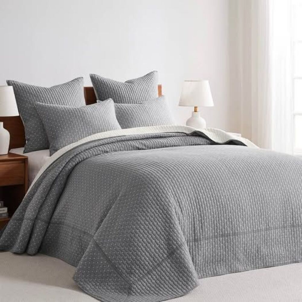 Levtex Home Cross Stitch Stitching 3-Pc. Bedspread Set, King, Grey